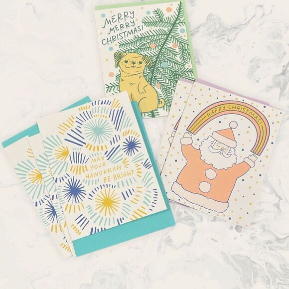 NWOT Set of  6 Christmas Greeting Cards - size 4” x 5 1/2” - multicolor - Picture 1 of 2